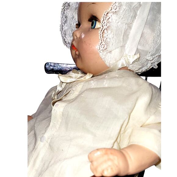 22" 30s or40s VNTG Blue Metal Sleep Eyes, Curly Molded Hair Faint Cry Baby Doll - Picture 14 of 16
